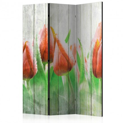 Paraván Red tulips on wood Dekorhome