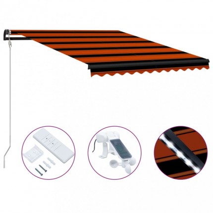 vidaXL Zatahovací markýza senzor větru a LED 300x250 cm oranžovo-hnědá