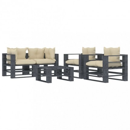 vidaXL 5dílná zahradní sedací souprava z palet + krémové podušky dřevo