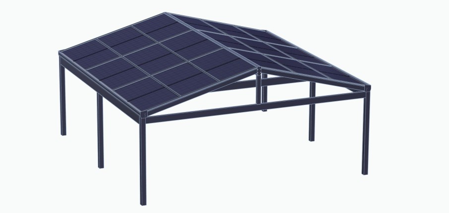 Hliníkový solární přístřešek SOLAR ENERGO2 7x7m s FVE 8,4 kWp + baterie 10,2 kWh