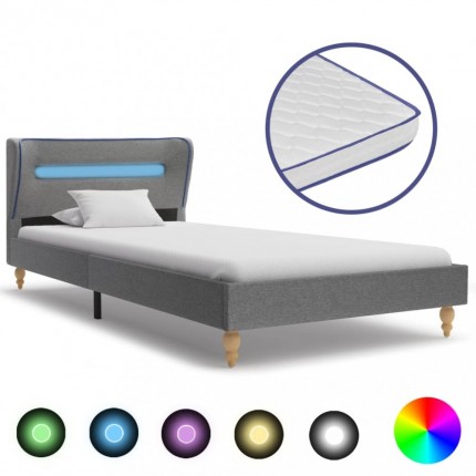 vidaXL Postel matrace z paměťové pěny LED světle šedá textil 90x200 cm