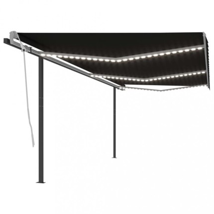 Ručně zatahovací markýza se sloupky a LED světlem 600x350 cm Dekorhome