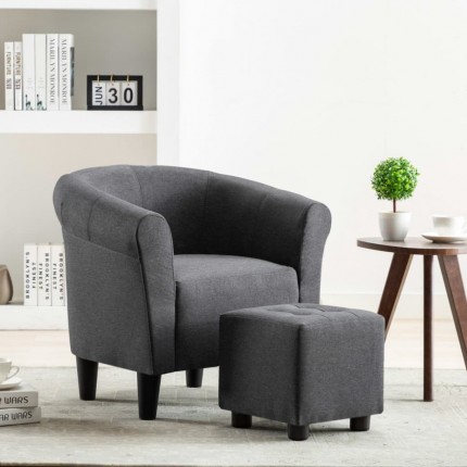 vidaXL 2dílná sada křeslo a stolička tmavě šedá textil