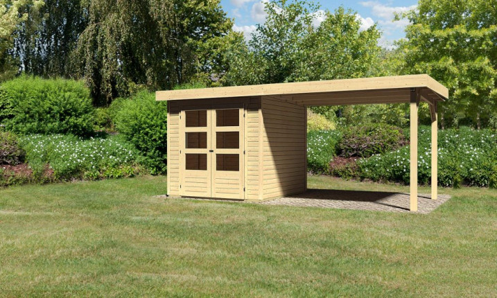 Dřevěný zahradní domek s přístavkem 505 x 238 cm Dekorhome