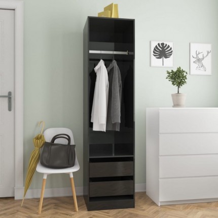 vidaXL Šatní skříň se zásuvkami černá lesklá 50x50x200 cm dřevotříska