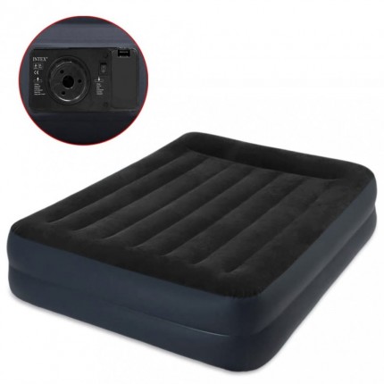 Intex Vysoká nafukovací matrace a polštář PVC 152x203x42cm černá 64124