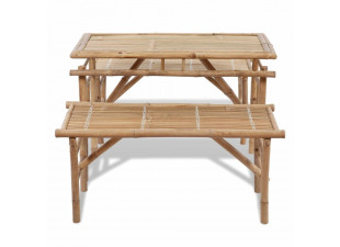 Zahradní piknikový set stůl + 2 lavice bambusový - POSLEDNÍ KUS