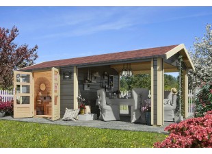 Dřevěný zahradní domek THERES 7 s přístavkem Dekorhome