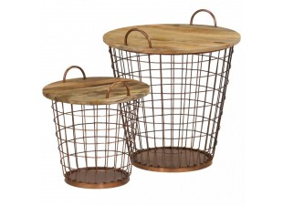 Odkládací stolek 2ks mangovníkové dřevo / ocel Dekorhome