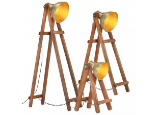 Stojací lampa 3 ks kov / dřevo Dekorhome