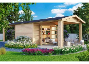 Dřevěný zahradní domek THERES 7 s přístavkem Dekorhome